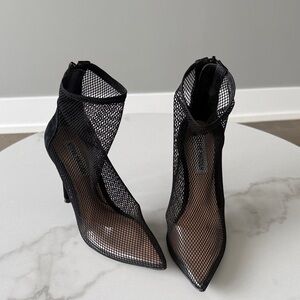 Steve Madden Black Mesh Pointed-Toe Stiletto Ankle Boots